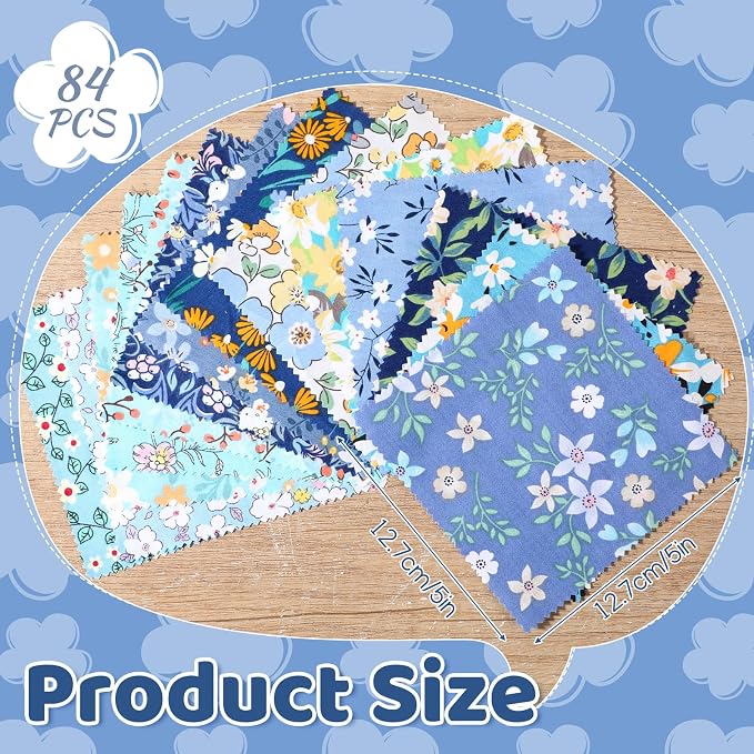 84 Pcs Blue Charm Packs for Quiltings, Cotton Quilting Fabric Bundles, 5 x - Image 3