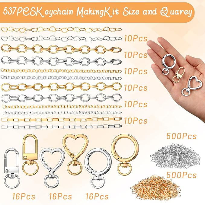 Liliaafar 96 Set Keychain Making Kit Gold Silver Metal Keychain Clips - Image 2