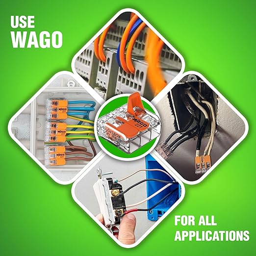 WAGO 221 Series 90pc Compact Splicing Wire Connectors | Includes (25x 221-2401), (25x 221-412), (25x 221-413), (15x 221-415) | WAGO Wire Connectors | 221 Straight Inline Splice | Electrical Lever Nuts