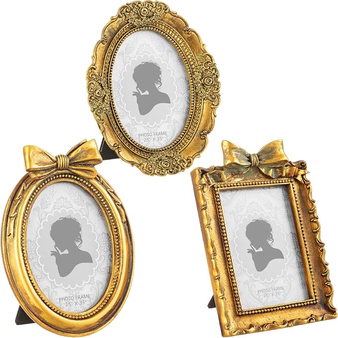 Vicenpal 3 Pcs Tiny Picture Ornate Frames 2.5 x 3.5 Inch Small Vintage Oval by Vicenpal