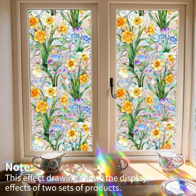 Daffodil Faux Stained Glass Window Film, Static Cling Window Film Decorative - Image 3