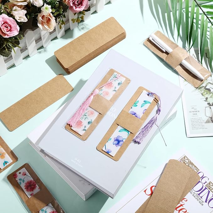 Honoson 100 Set Bookmark Holders Gift Set Kraft Paper Bookmark Sleeves - Image 7