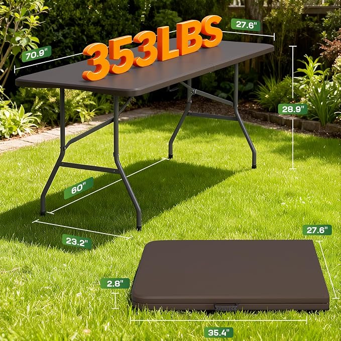 FDW 6 FT Folding Table, Portable Plastic Table - Image 3
