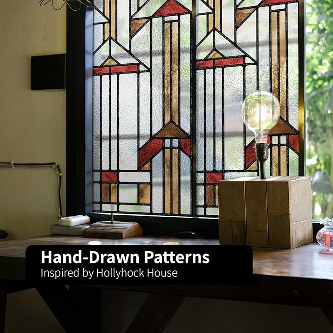 Faux Stained Glass Effect Window Privacy Film, Original Hand Drawn Static Cling - Image 4