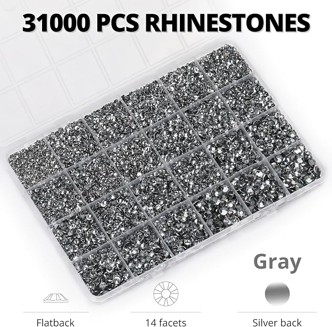 33000Pcs Grey Rhinestones for Bedazzling, 6mm Flatback Gems Bedazzler Kit - Image 3