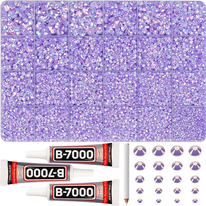 31000Pcs Lavender Rhinestones for Bedazzling, Mult Sizes 2-6mm Flatback Gems by Worthofbest