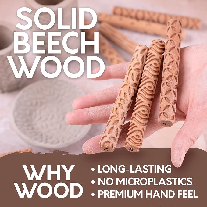 Byllstore Clay Texture Rollers | 10-Pack | 5 in x 0.65 in | Premium Wooden - Image 4