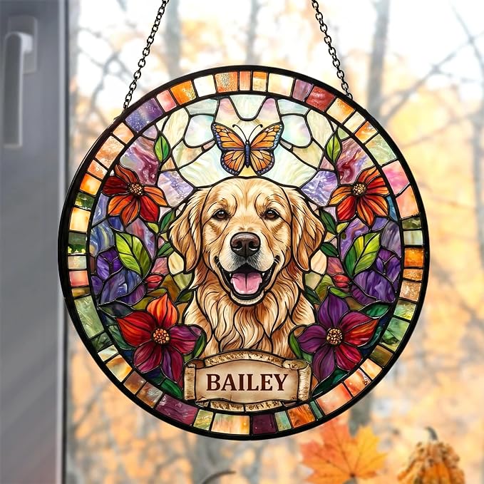 Personalized Dog Stain Glass Suncatcher, Pet Portrait Hanging Gifts, Dog - Image 2