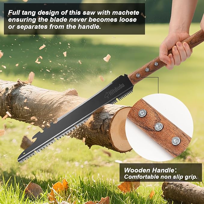 Hand Saw, Multifunction Camping Saw Outdoor Tools Long Saw with Machete for Bushcraft, Trees Cutting, Outdoor Hunting, Garden Work, Survival, Yard Work, XL Teeth Edition (Black)