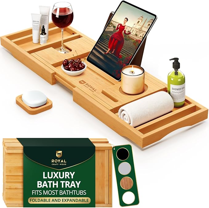 ROYAL CRAFT WOOD Premium Foldable Bathtub Tray Caddy by ROYALCRAFTWOOD