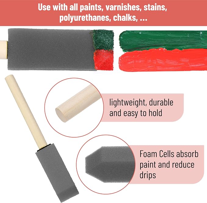 Bates- Foam Paint Brushes with Wood Handle, 1 Inch, 26 Pack, Sponge Brushes - Image 4
