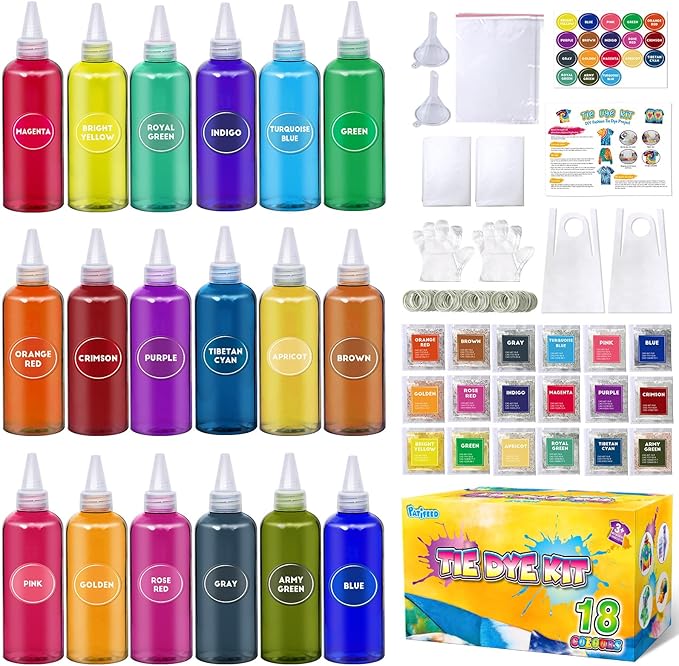 PATIFEED Tie Dye Kit for Kids and Adults, 18 Colours | 80ML Bottles, Gifts for by PATIFEED