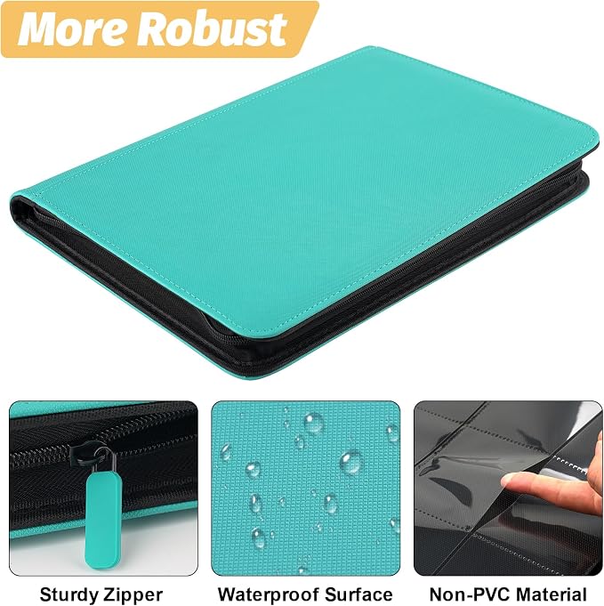 360 Cards Ringless 9-Pocket Side Loading Trading Card Binder, PU Zipper Fixed - Image 3