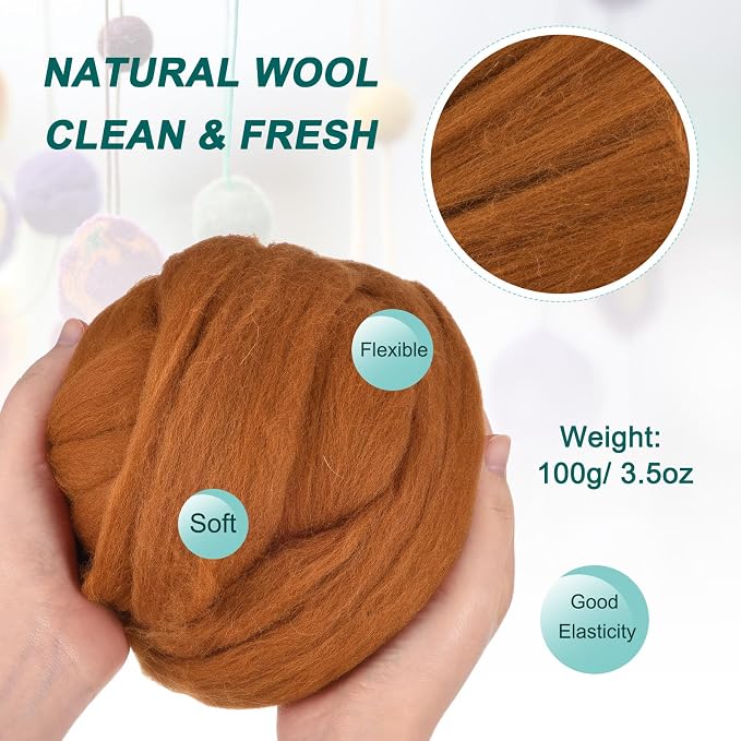 uxcell Needle Felting Wool, 3.5 Oz Nature Fibre Wool Yarn Roving - Image 2