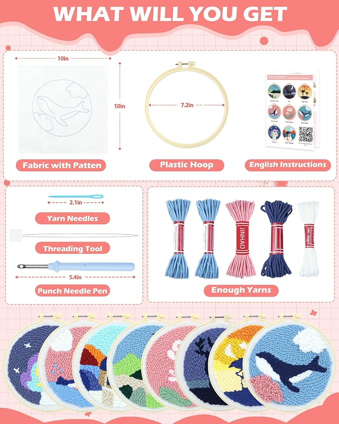 FIVEIZERO DIY Punch Needle Kit for Beginners, Yarn Punch Needle Art Craft Kit - Image 2