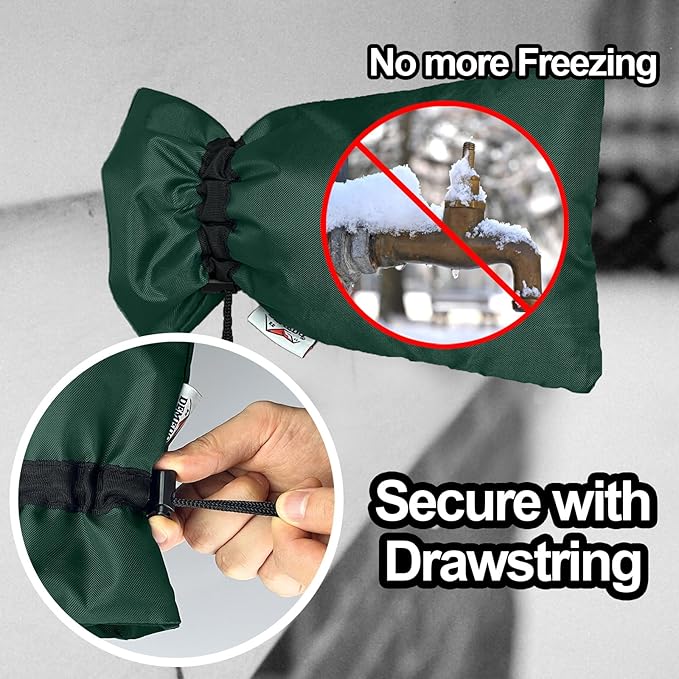 Enlarge Outdoor Faucet Cover for Winter Freeze Protection, 3M Thinsulate, 10"H x 6.3"W Hose Bib Covers for Wall Taps Outside, Waterproof & Frost Free Insulated Spigot Cover, 2 Pcs Faucet Socks - Green