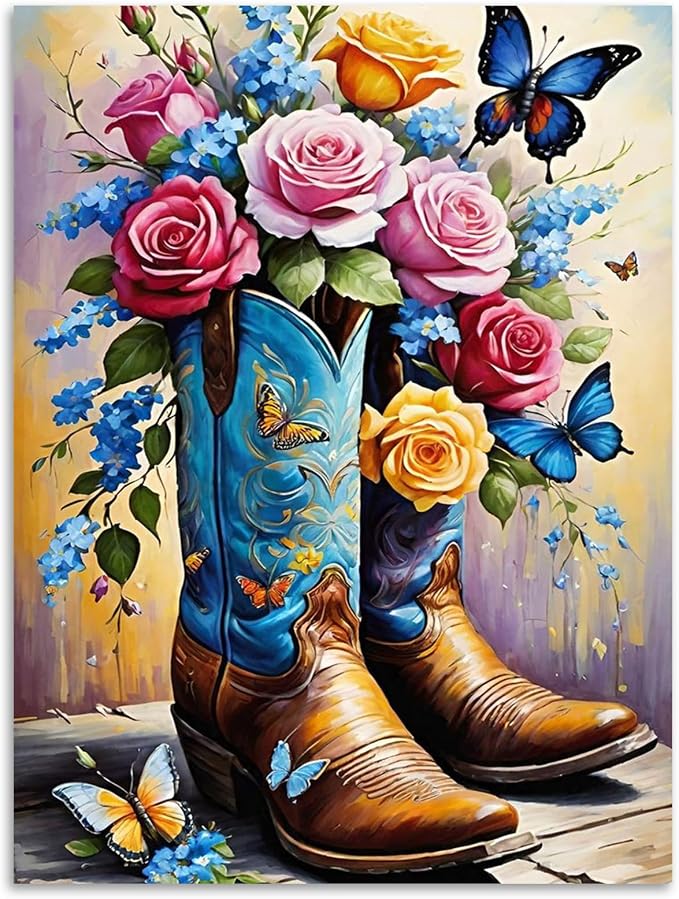 Cowboy Boots Diamond Art Kits for Adults Beginners 12x16 in, DIY Craft Gift | by Kalonyth
