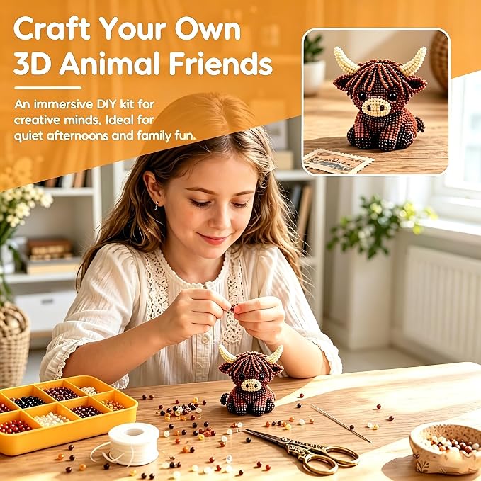 Kanroadi 3D Beaded Animal Kit, Beaded Animal Kit, Cute Animal Beading Craft Set - Image 4