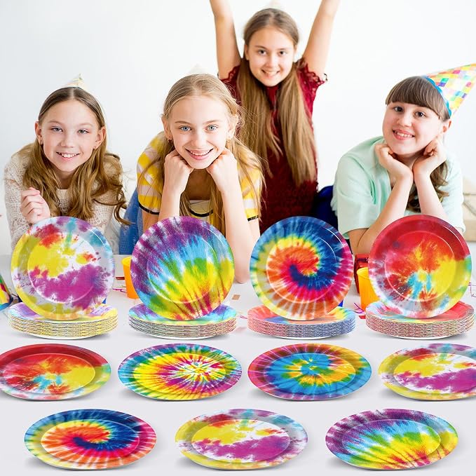 Naozinebi 72PCS Tie Dye Birthday Plates Tie Dye Party Decorations Colorful - Image 6
