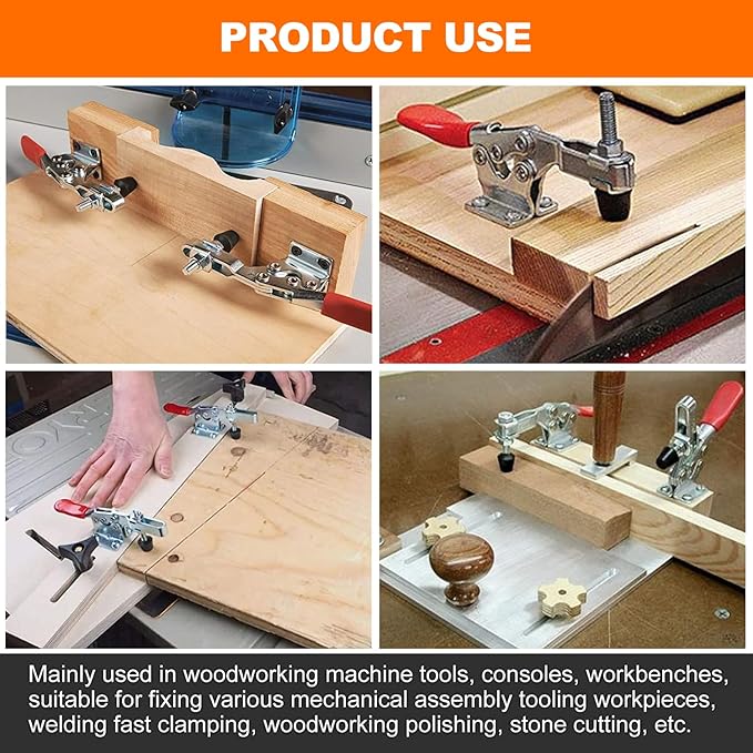 4 Pack Toggle Clamps, Hold Down Clamp 220Lbs Holding Capacity Quick Release Horizontal Clamps 201B with Rubber Pressure Tip for Woodworking Jigs and Fixtures, Welding, Drill Press, Crosscut Sled