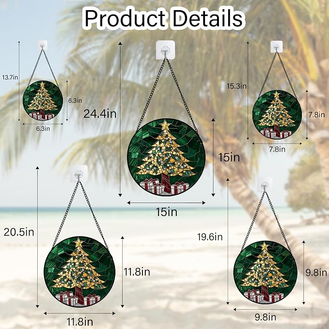 Stained Glass Window Hanging -Gold Green Christmas Tree Suncatcher - Image 6