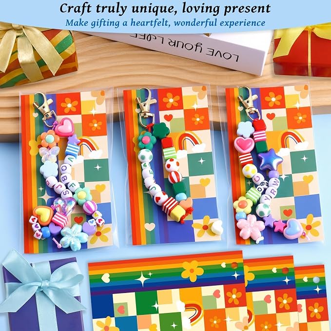 TOHONGADON 618 Pcs Bead Keychain Kit, Colorful Bag Charm Kit - Image 4