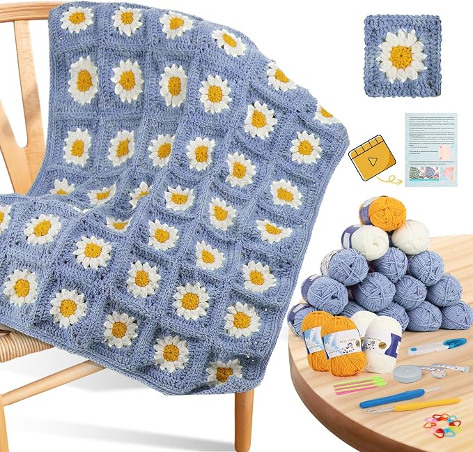 Coopay Crochet Kit Beginners for Blanket, Granny Squares Crochet Blanket Kit w by Coopay