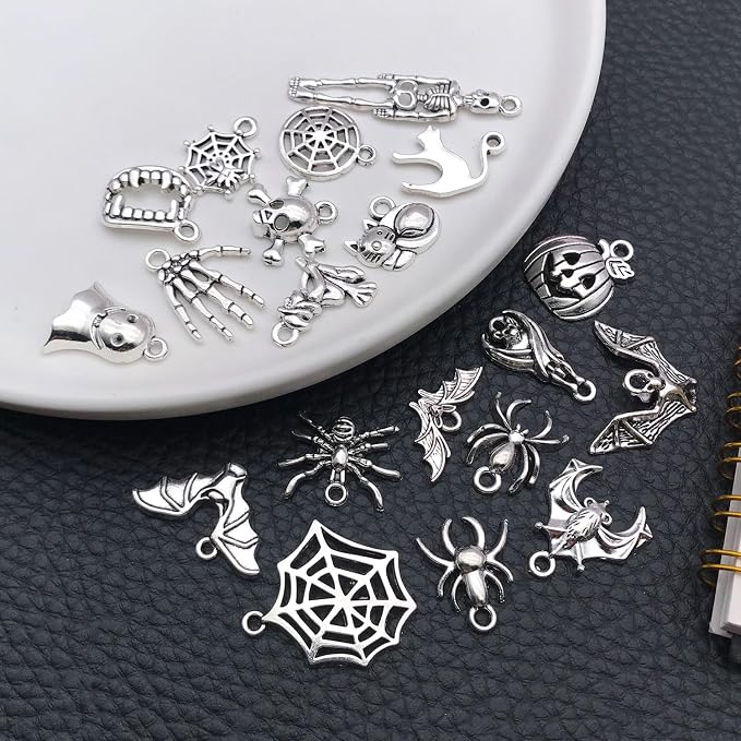 WOCRAFT 60pcs Antique Silver Halloween Bracelet Charms - Image 4
