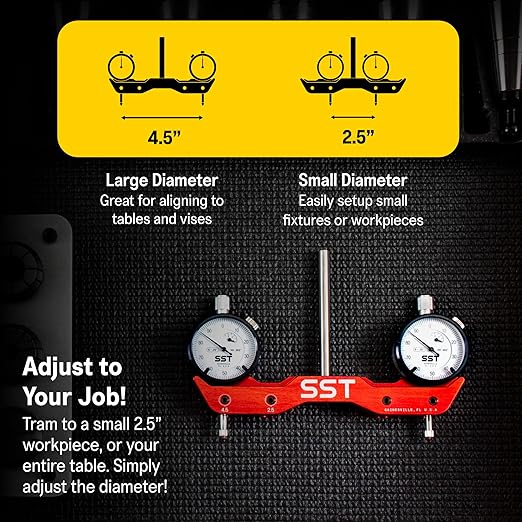 SST - Mini Mill & Lathe Tramming System - Tram, Align, & Square for Machine Calibration - For Angular Misalignment - Precise & Powerful - 0.001” Dial Indicators - Designed in the USA
