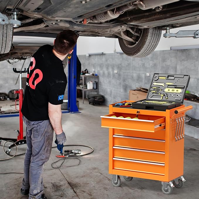 5 Drawers Rolling Tool Chest, Portable Storage Tool Box with Wheels, Tool Chest with Lock for Warehouse, Garage, Repair Shop and Tool Room
