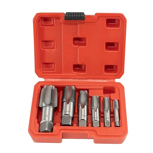 HFS(R) 6-piece NPT pipe tap set Machine Screw Metric Tap and Die Bit Set，sizes includes 1", 3/4", 1/2", 3/8", 1/4", and 1/8"