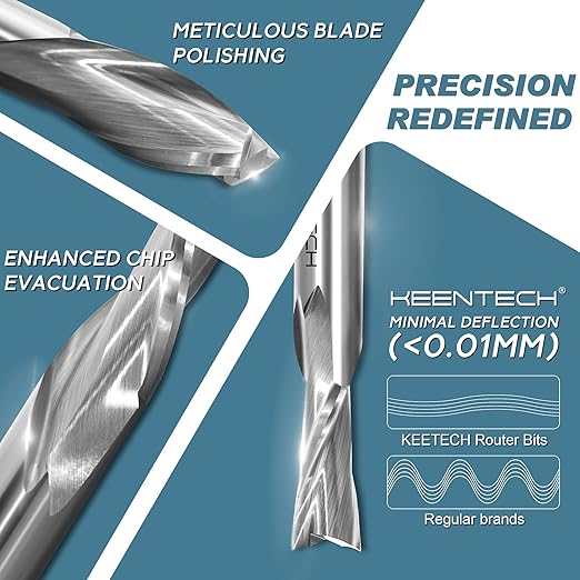 KEENTECH 1/2" Shank Downcut 2 Flute Flat Tip Sprial Router Bit for CNC Router Machine, 1/2" Cutting Diameter, 1-1/8" Cutting Depth, for Wood Cutting, Custom Furniture, Slot Mortise, Engraving