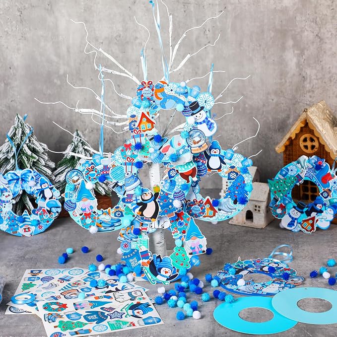 Hollowfly 48 Sets Winter Wreath Craft Kits DIY Snowflake Wreath Ornaments - Image 5