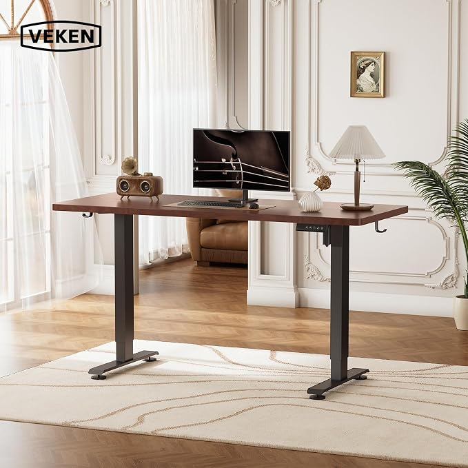 Veken 47.2 Inch Large Electric Standing Desk, Gaming Table, Walnut | Height - Image 2