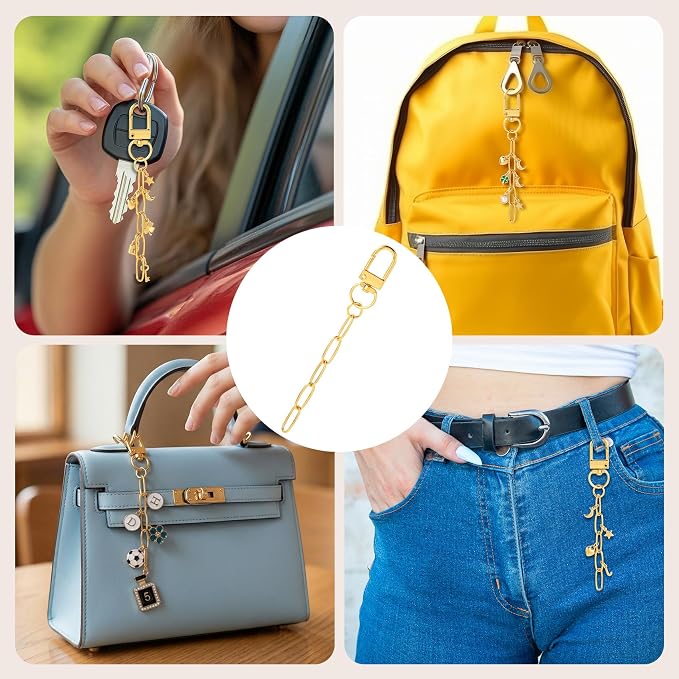 20pcs Gold Keychain Making Kit, Key Ring Swivel Snap Hook Chains, Alloy - Image 3