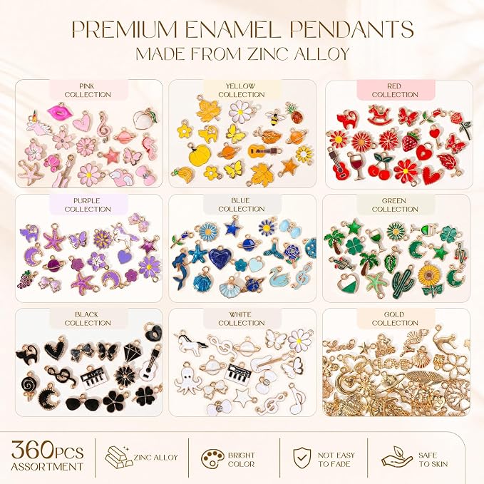 Sistenia 360Pcs Charms for Jewelry Making, Mixed Color Gold Metal Enamel Charms - Image 2