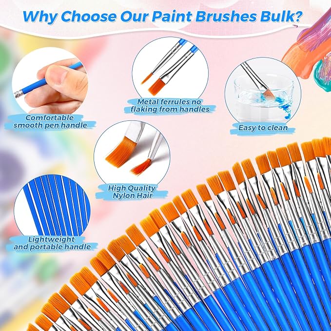 162 Pcs Paint Brushes Bulk, Round Flat Tip Acrylic Paint Brushes Set - Image 3
