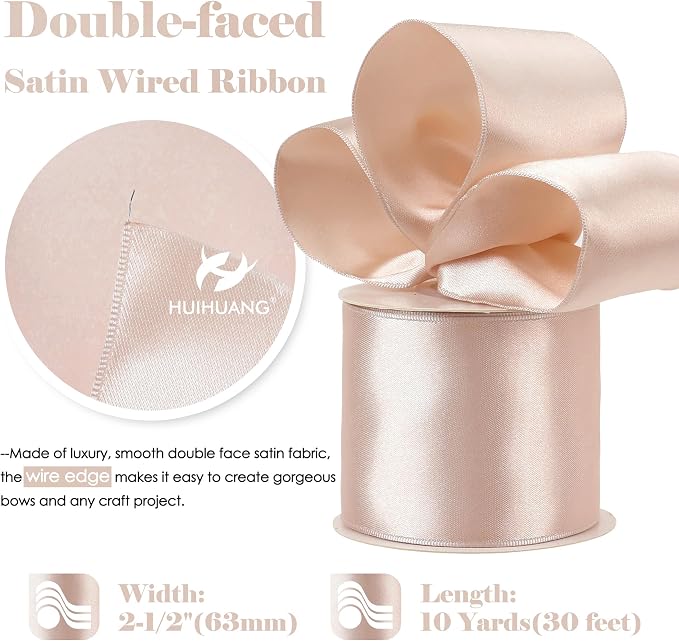 HUIHUANG Satin Wired Ribbon 2.5 inch Rose Gold Wire Edge Ribbon - Image 2
