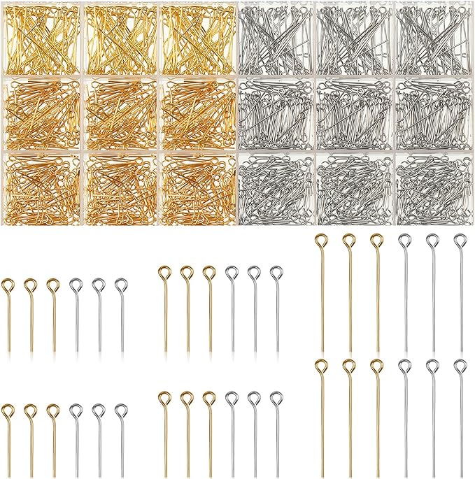 Junkin 1400 Pcs Eye Pins Mix Jewelry Findings 0.63 * 0.79 * 1.18 in Open Eye by Junkin