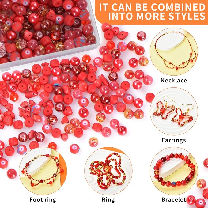 Rired 27 Glass Beads for Jewelry Making, 8mm Round Assorted Beads - Image 3