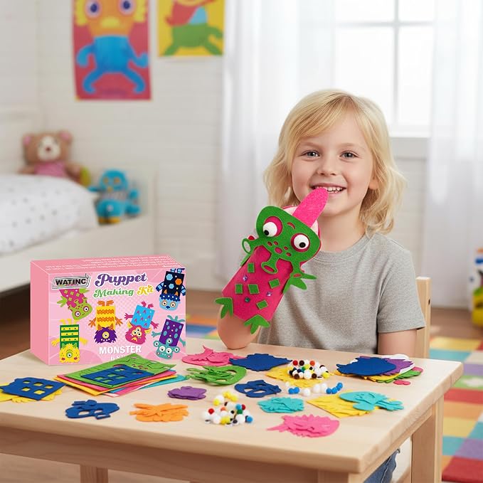 WATINC 6Pcs Hand Puppet Making Kit, Art Craft Felt Sock Puppet Toys, Creative - Image 6