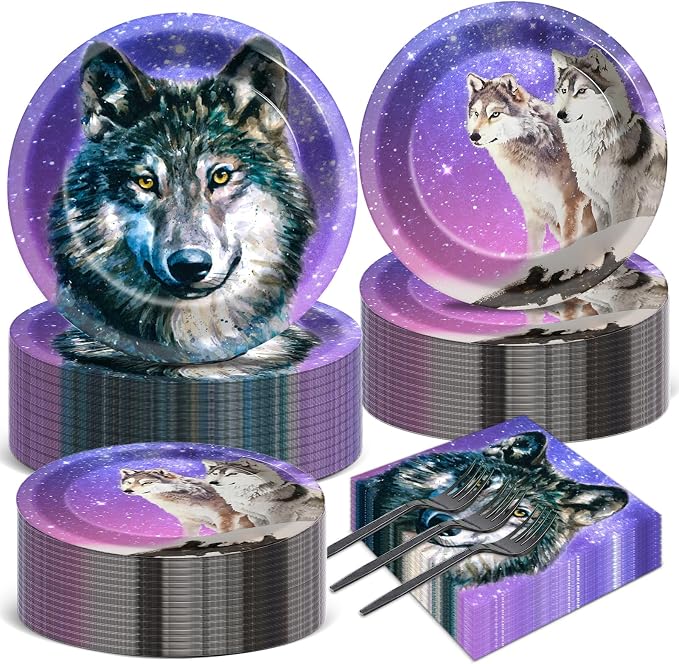 50 Guests Wolf Plates and Napkins Party Supplies Wolf Birthday Party by Qyeahkj