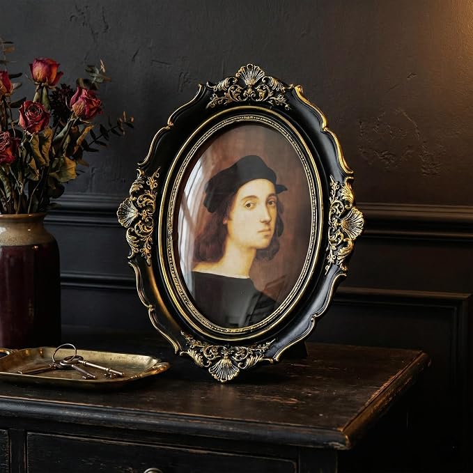 Cuspin 4x6 Oval Picture Frame, Vintage Ornate Baroque Black and Gold Resin - Image 8