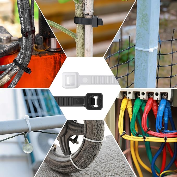 Zip Ties Assorted Size,4+6+8+12+14+18 Inch Double Sided Toothed,100 LBS Tensile Strength Heavy Duty Cable Wire Ties With Self-Locking Adjustable Durable Nylon Tie Wraps for Indoor Outdoor（400 Pack）
