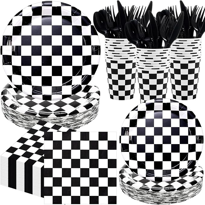 Pickmesh 400 Pcs Race Car Birthday Party Supplies Include Black White Checkered by Pickmesh
