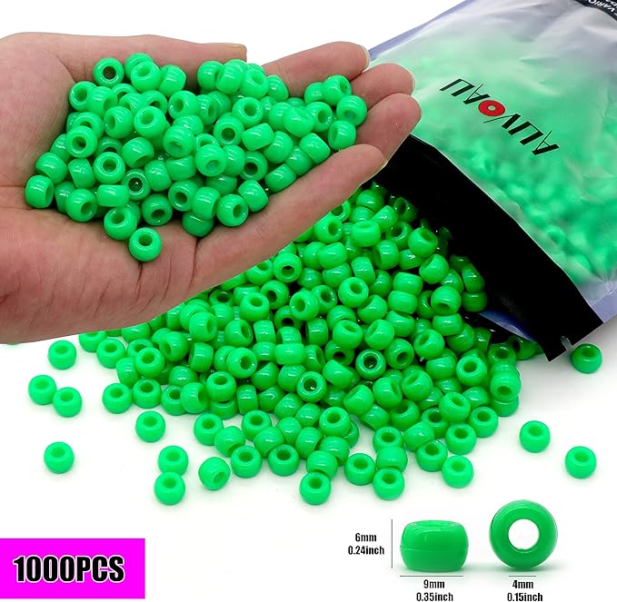 1000Pcs Pony Beads Bracelet 9mm Green Plastic Barrel Pony Beads - Image 2