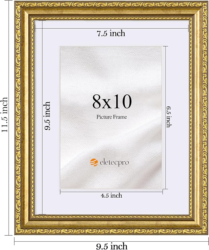 eletecpro 8x10 Vintage Picture Frame, Glass Cover, Horizontal or Vertical - Image 3
