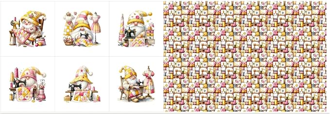 Cotton Fabric Panel – Single Continuous Patchwork Gnome Sewing Panel by FabricsTown