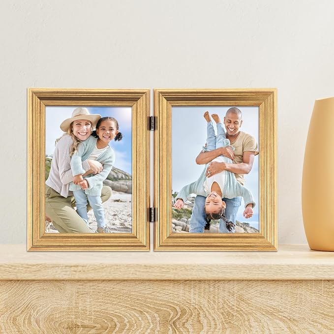 Lawrence Frames 5x7 Hinged Double Sutter Burnished Gold Picture Frame - Image 5