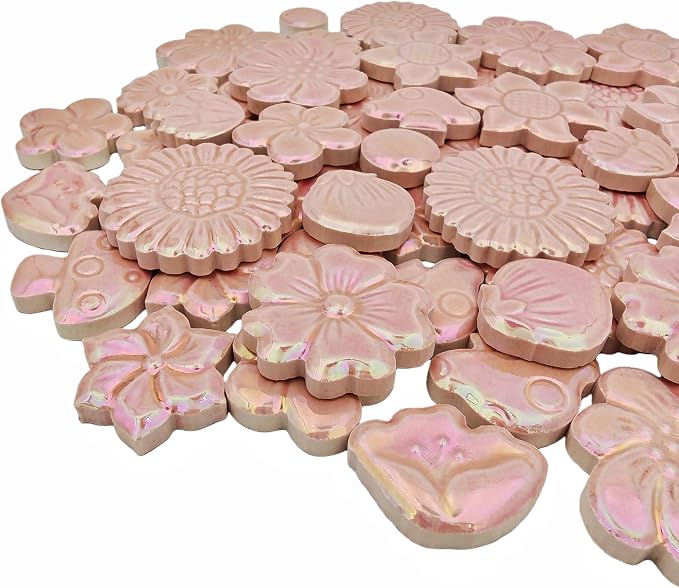 500g/1.1lb Ceramic Mosaic Tiles Mixed Shapes of Flowers, Mushrooms - Image 8